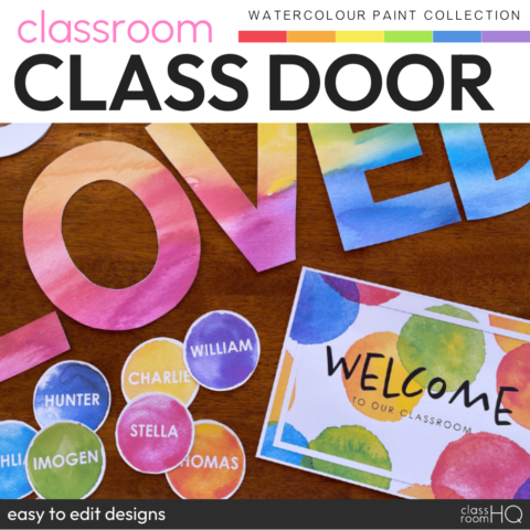 Watercolour Paint Classroom Door + Bulletin Board Display Pack