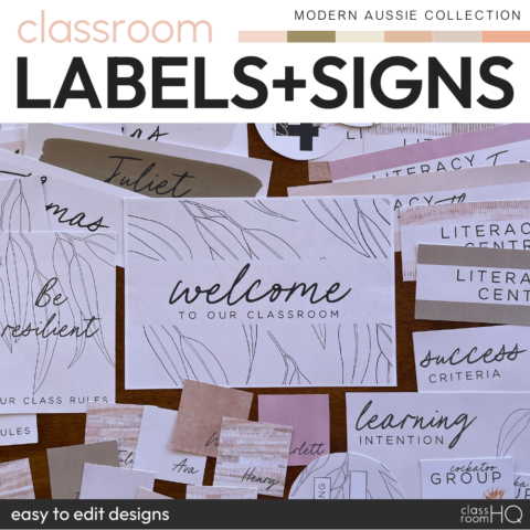 Modern Aussie Classroom Labels + Signs Pack