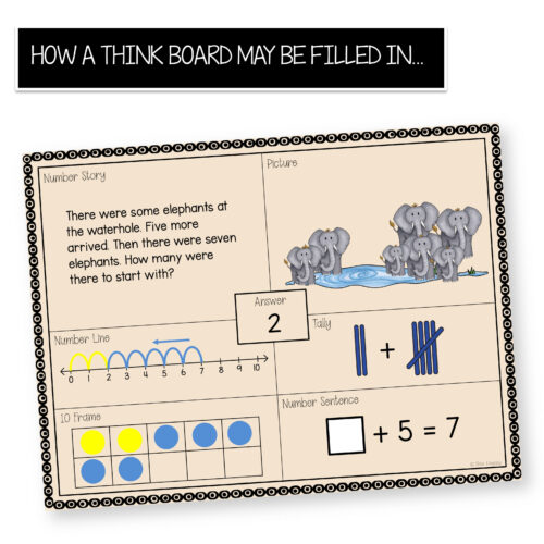 Addition Word Problems Sums Within 10 Start Unknown Filled In Think Board