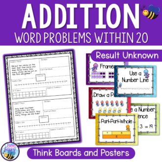 Addition Word Problems within 20 Result Unknown Think Boards and Strategy Posters