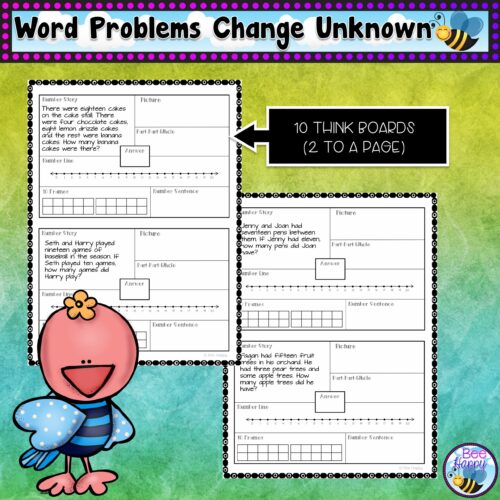 Addition Word Problems Within 20 Change Unknown Think Boards