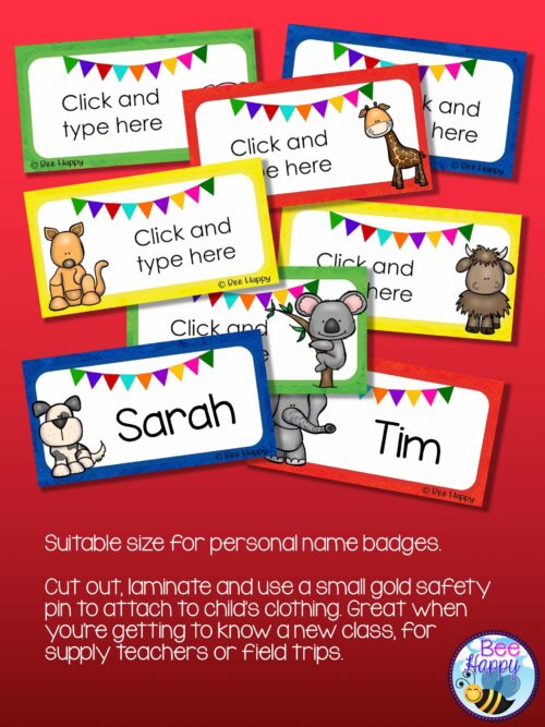 Editable Name Tags And Labels Animals Medium Labels