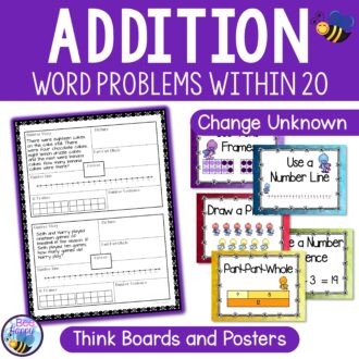Addition Word Problems within 20 Change Unknown Think Boards and Strategy Posters