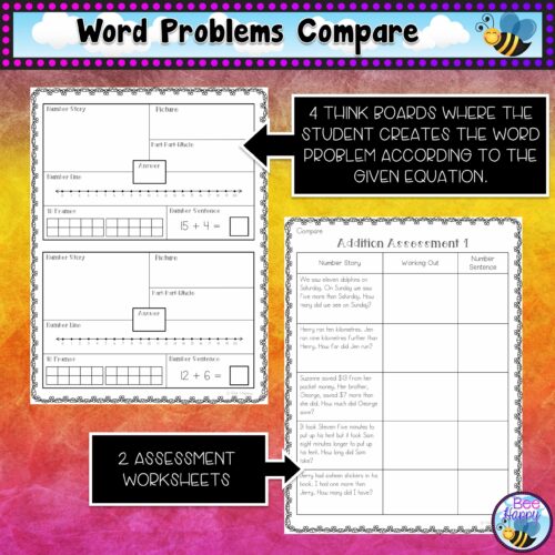 Addition Word Problems Within 20 Compare Assessment