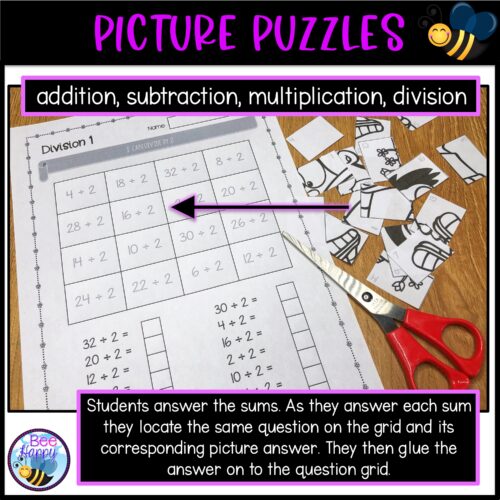Picture Puzzles Addition Subtraction Multiplication Division Cut Picture