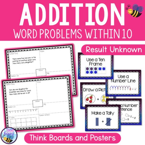 Addition Word Problems Within 10 Result Unknown Think Boards And Posters