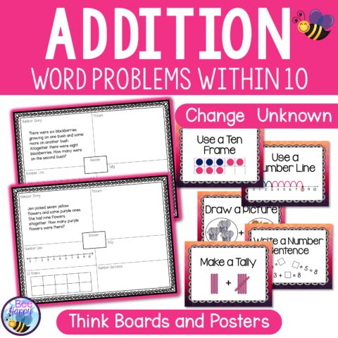 Addition Word Problems Within 10 Change Unknown Think Boards And Posters