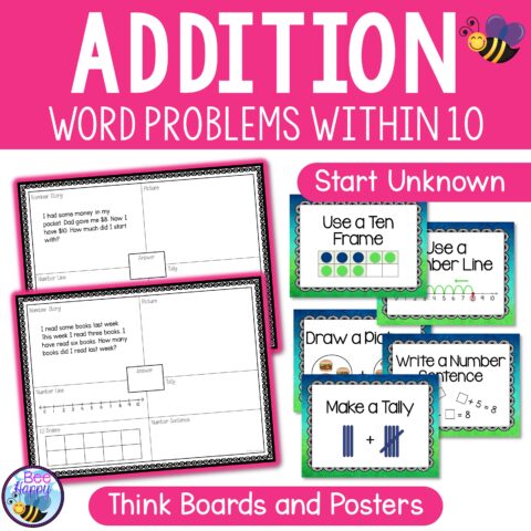 Addition Word Problems Within 10 Start Unknown Think Boards And Posters