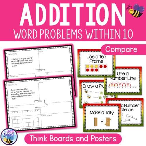 Addition Word Problems Within 10 Compare Think Boards And Posters