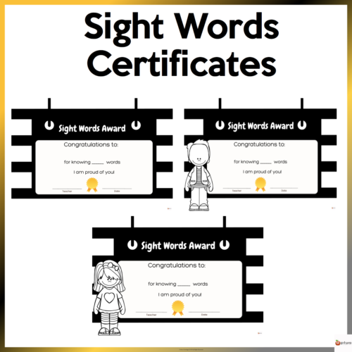 Sight Words Certificates Cover Page