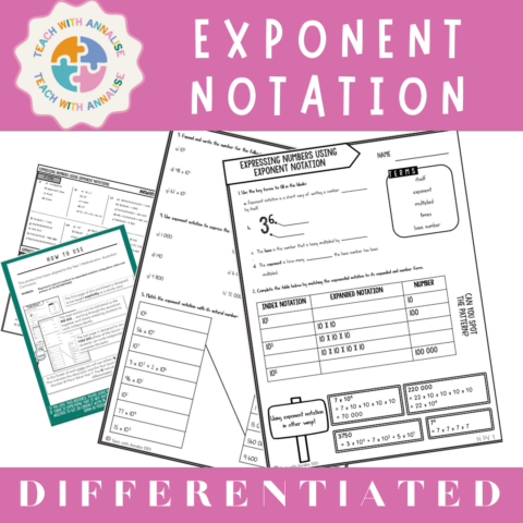 Exponent Notation Differentiated Worksheets