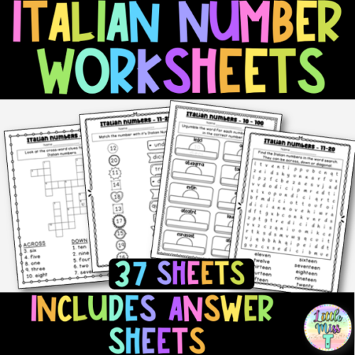 Italian Number Worksheets