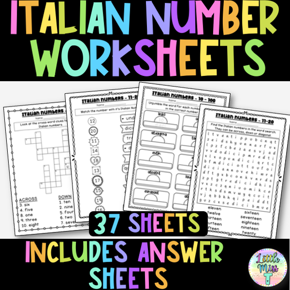 Italian Numbers 1 100 Worksheet