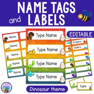 Editable Name Tags and Labels Dinosaur Theme