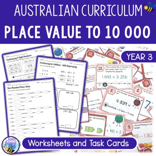 Australian Curriculum Year 3 Maths Place Value Worksheets And Task Cards Cover