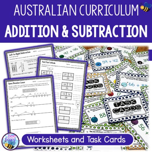 Australian Curriculum Year 3 Maths Addition And Subtraction Worksheets And Task Cards Cover