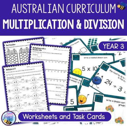 Australian Curriculum Maths Year 3 Multiplication And Division Worksheets And Task Cards Cover