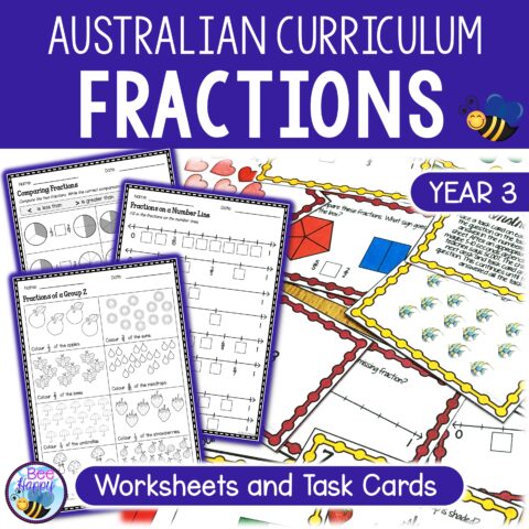 Australian Curriculum Year 3 Maths Fractions Worksheets And Task Cards Cover