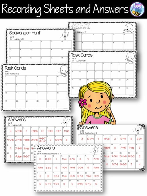 Australian Curriculum Maths Year 1 Addition And Subtraction Task Card Recording Sheets