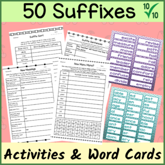 Suffix Activities and Word Cards Cover