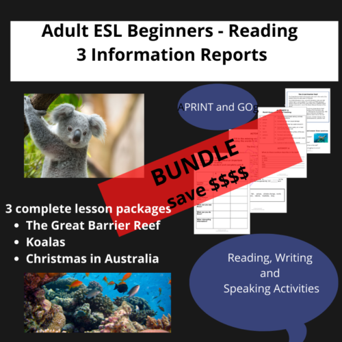 Adult Esl Beginner Info Report Bundle Tpt