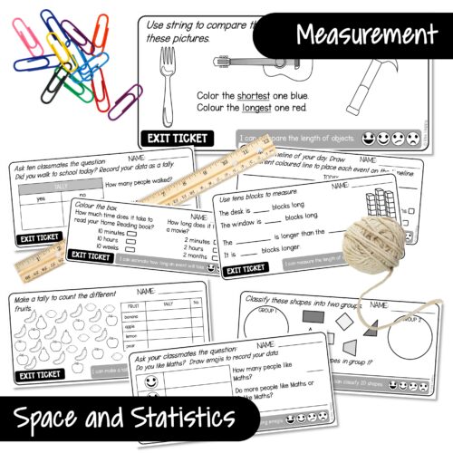 Math Exit Tickets Year One Australian Curriculum V9 Measurement Space Statistics