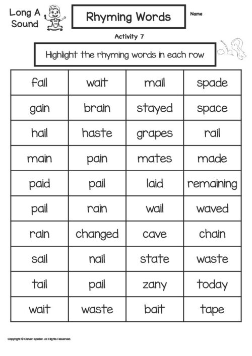 Long A Rhyme Worksheets1024 19