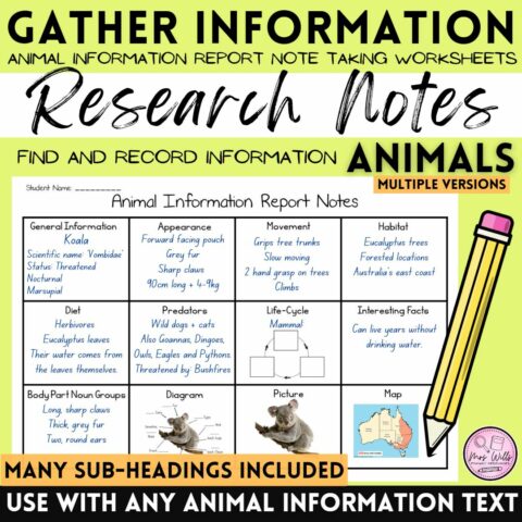 Animal Fact Note Taking Worksheets