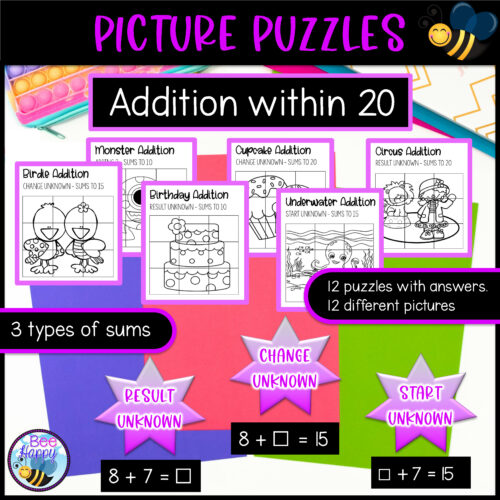 Picture Puzzles Addition Within 20 Answers