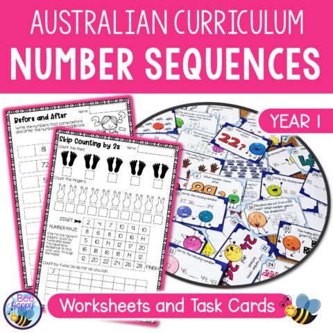 Australian Curriculum Maths Year 1 Number Sequences Worksheets And Task Cards Cover