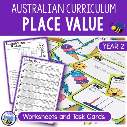 Australian Curriculum Maths Year 2 Unit 2 Place Value Worksheets And Task Cards Cover