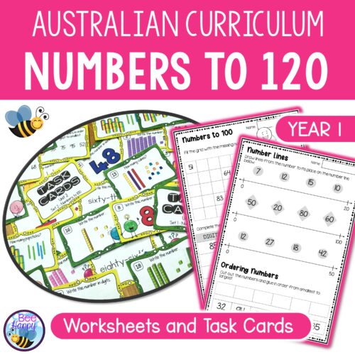 Australian Curriculum Maths Year 1 Numbers To 120 Worksheets And Task Cards Cover