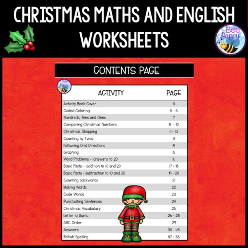 Christmas Maths And English Worksheets Contents Page