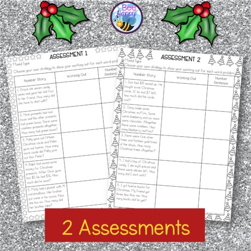 Christmas Word Problems Addition And Subtraction Within 20 Assessments