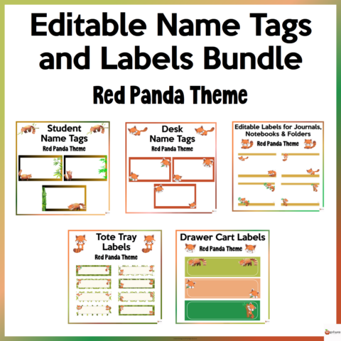 Editable Name Tags And Labels Red Panda Theme Bundle Cover Page