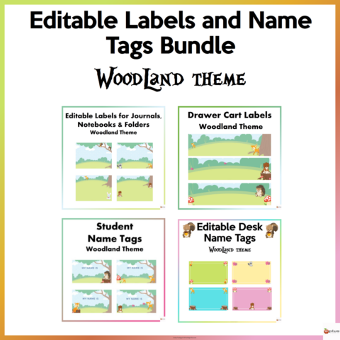 Editable Name Tags Desk Tags Labels Woodland Theme Cover Page Bundle