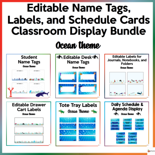 Name Tags, Labels, Schedule Cards Ocean Theme Bundle Cover Page
