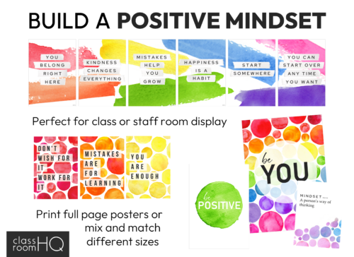 Watercolour Paint Inspirational Growth Mindset Posters | Inclusive Classroom