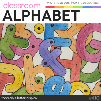 WATERCOLOUR PAINT Traceable Lettering Alphabet Display | Rainbow Classroom Decor