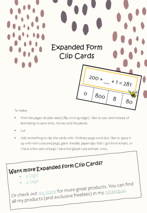 Expanded Form Clip Cards 3 Digit Numbers Preview 1