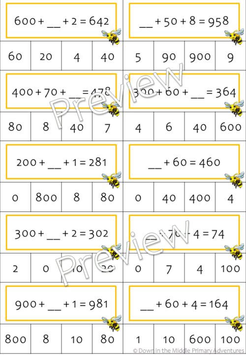 Expanded Form Clip Cards 3 Digit Numbers Preview 2