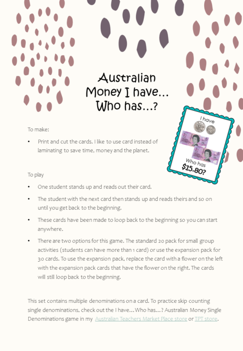 Australian Money I Have Who Has Game Notes And Coins Preview 1