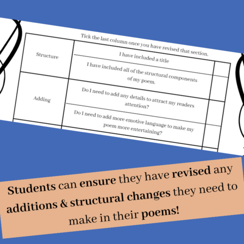 Poetry Revising Checklist | Student Self-Revising Poetic Checklist Assessment